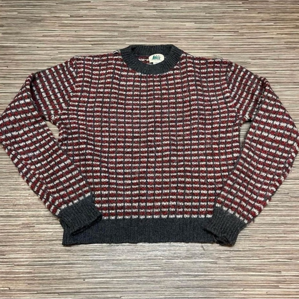 Vintage REI Red and Gray Crewneck Wool Sweater